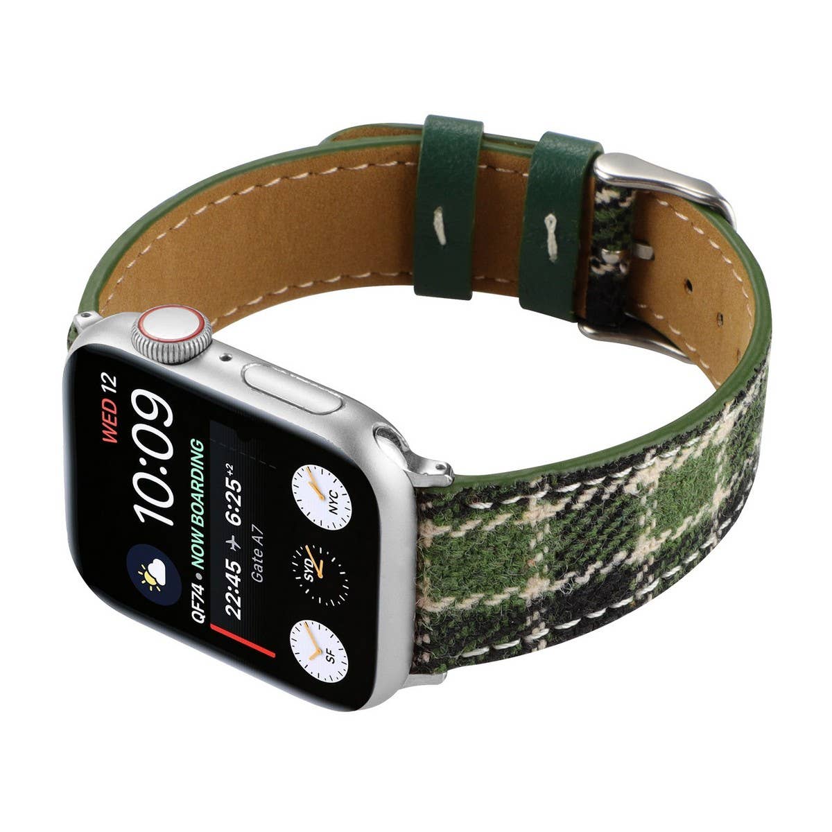 IWATCH8-1 PLUSH CHECKERED LEATHER STRAP
