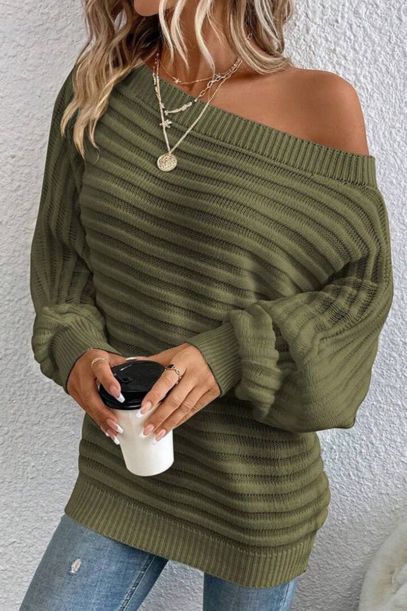 CWOSWL07300_SOLID TEXTURED OFF-SHOULDER BATWING KNIT SWEATER