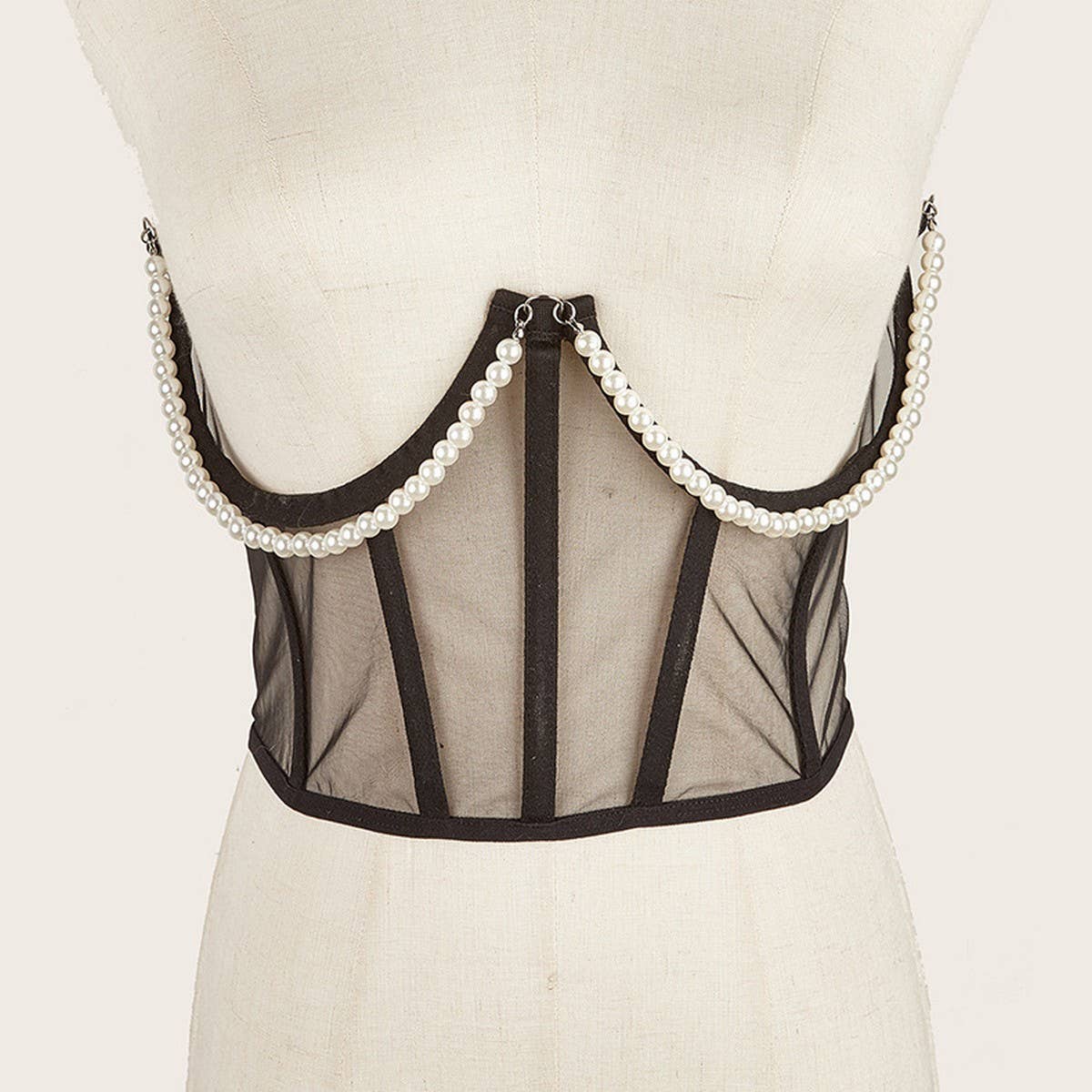 CWABE0977_PEARL CHAIN WAIST AND CHEST RING CORSET