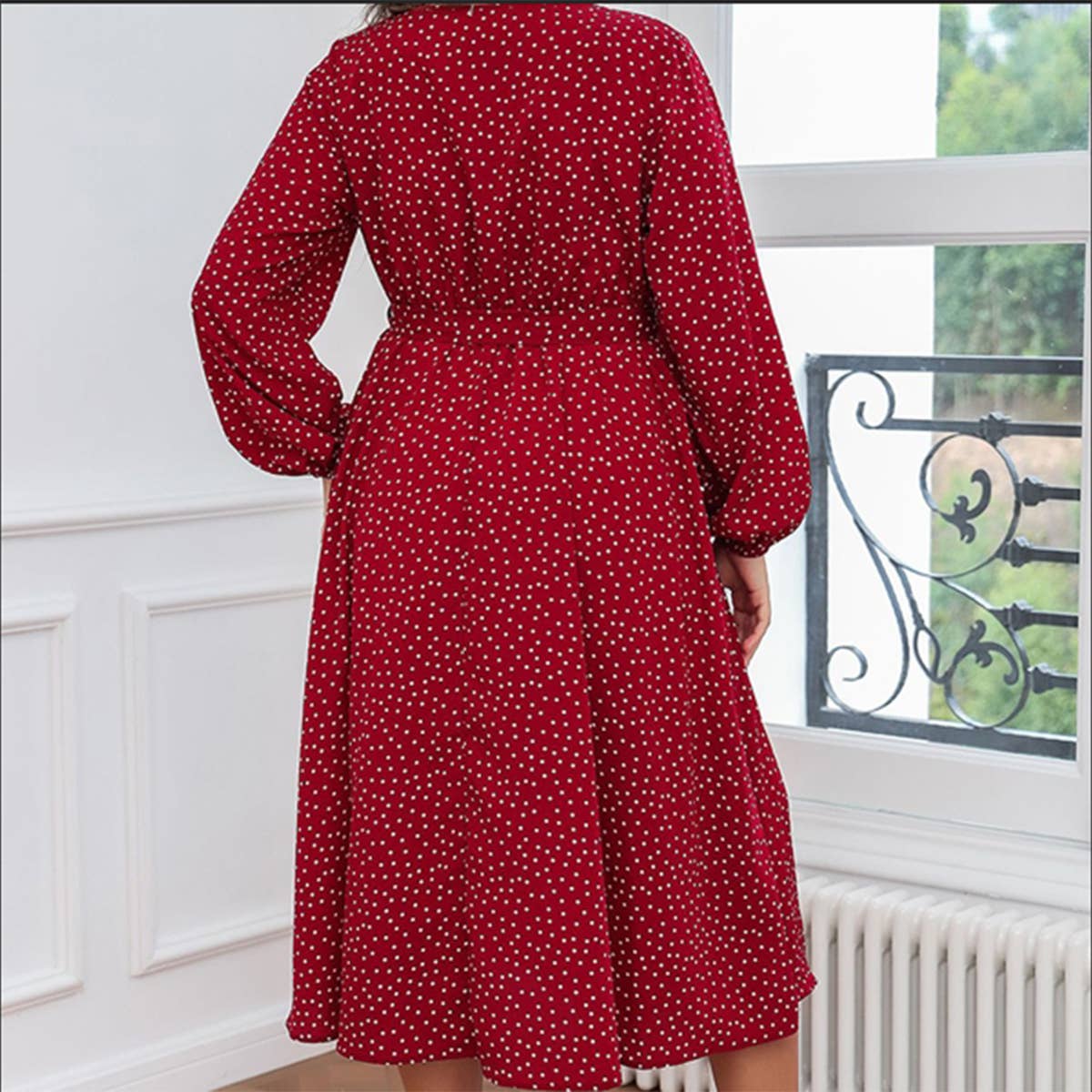 Elegant Polka Dot Red Maxi Dress for Fall