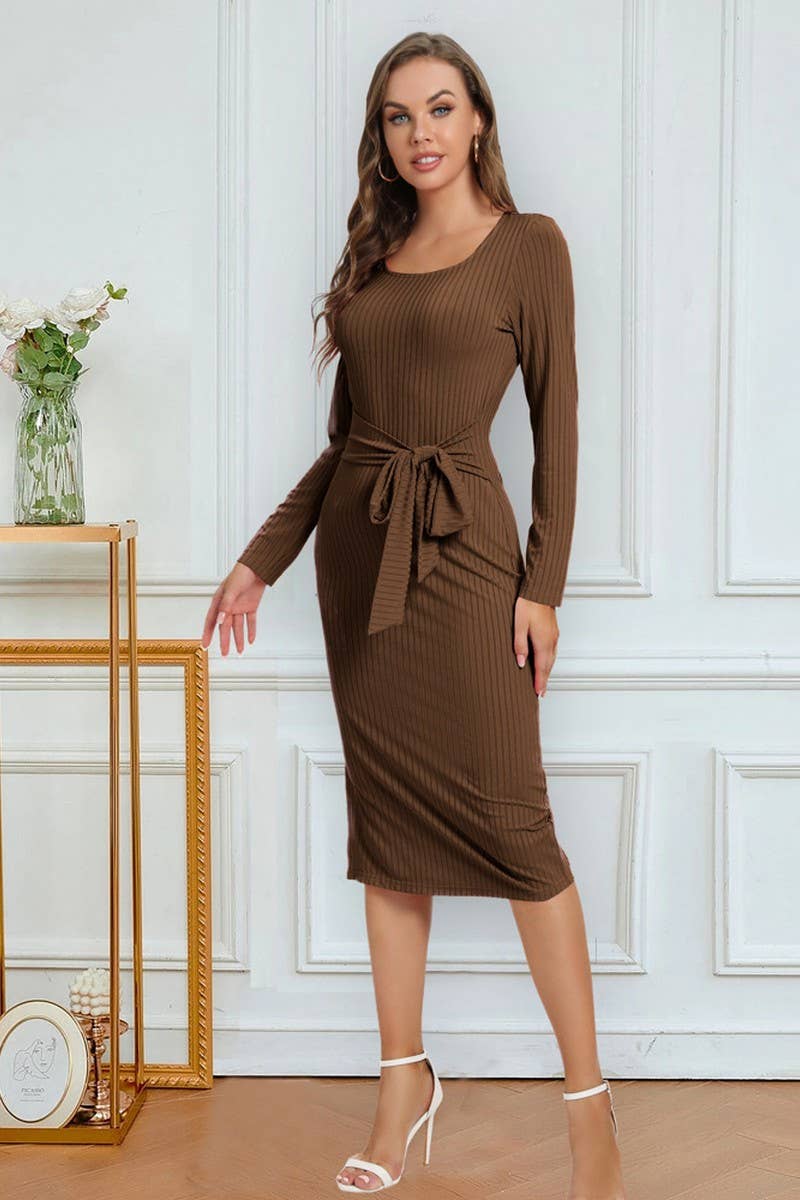 CWDMD4728_SOLID COLOR STRAPPY SLIT MID-LENGTH DRESS