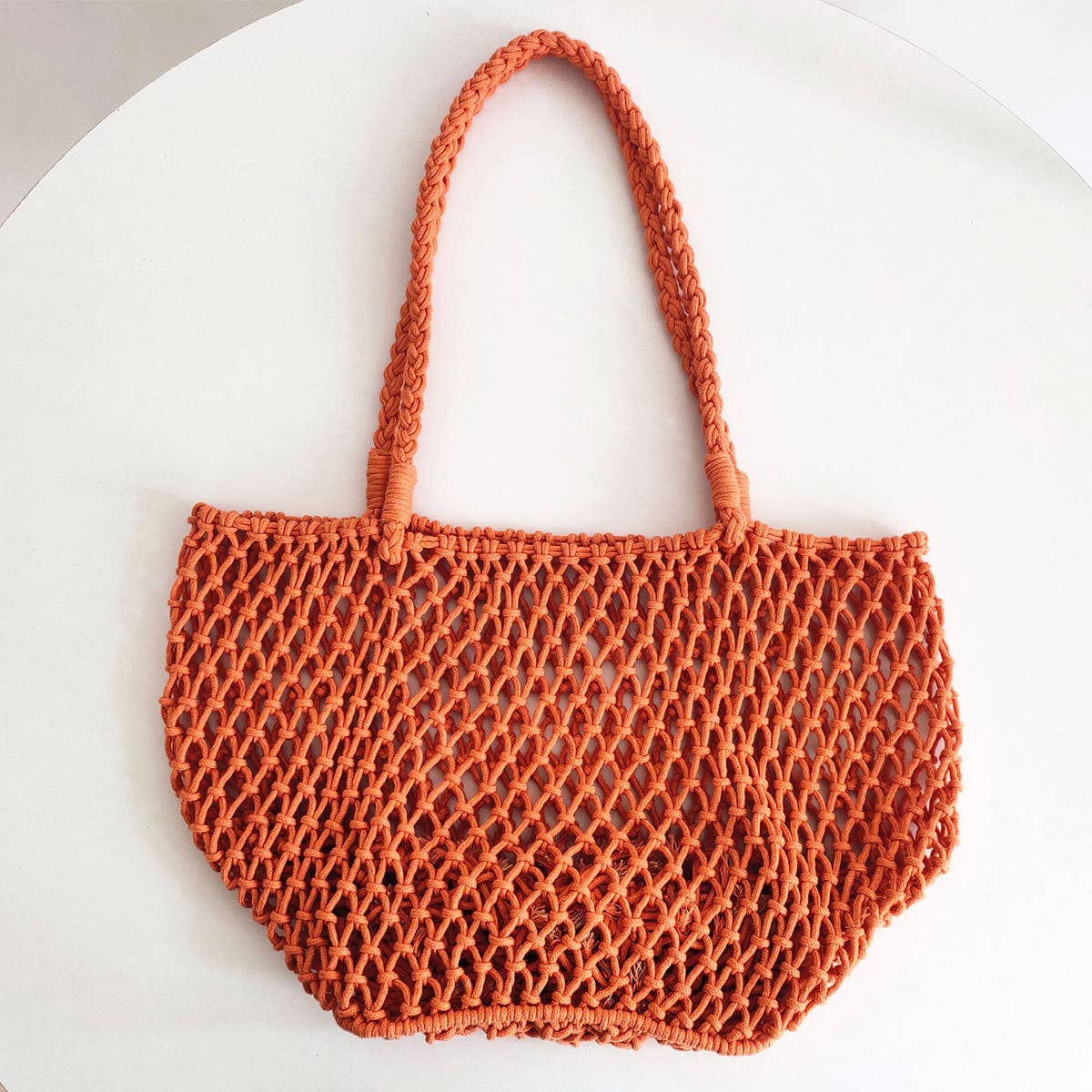 Woven Cotton Shoulder Beach Bag, Hollow Design_CWAB0809