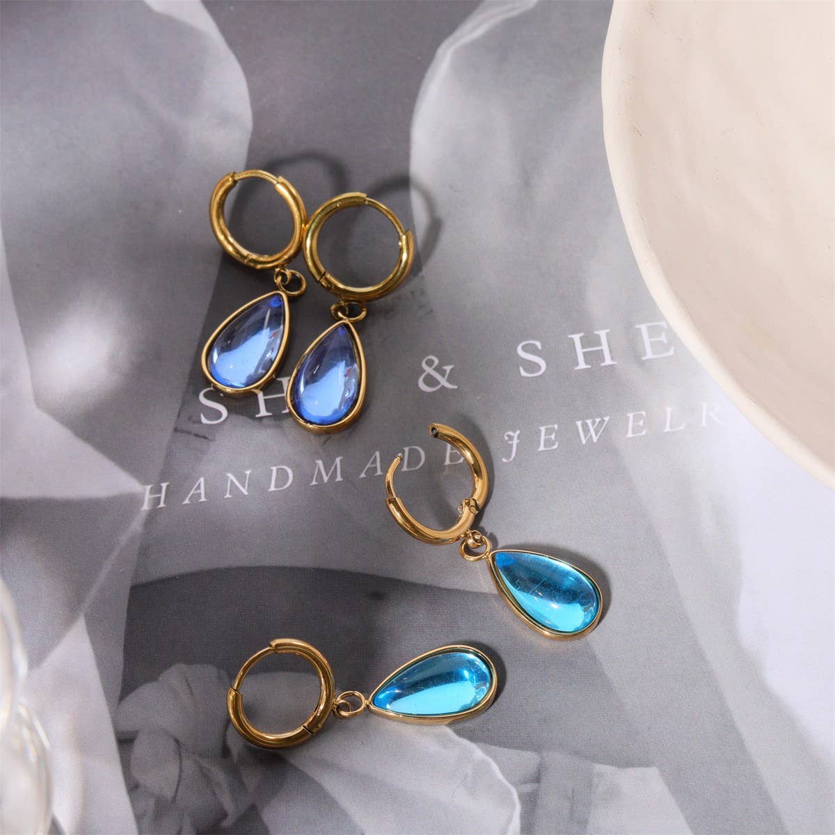 Teardrop Birthstone Earrings Gold Stainless