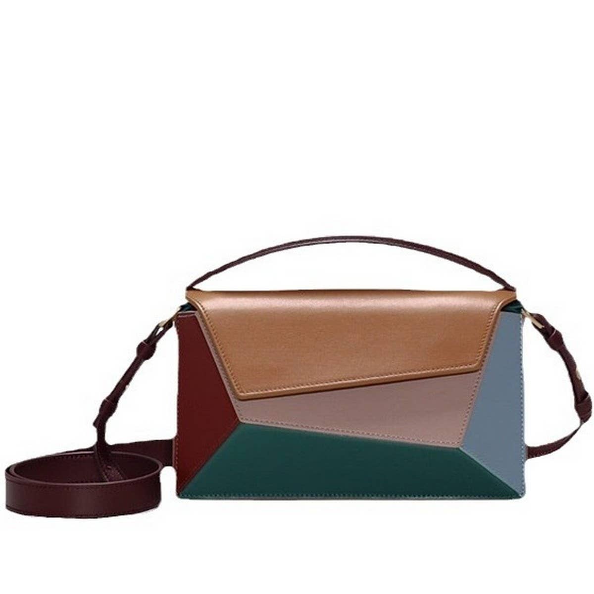 GEOMETRIC CONTRASTING COLOR PATCHWORK HANDL BAG_CWAB1932