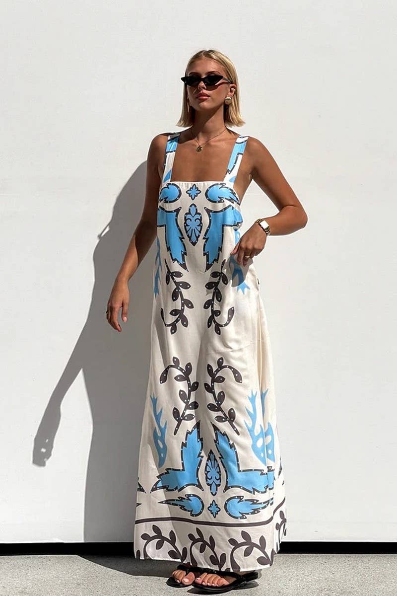 CWDHL1005_SUMMER NEW SEXY SUSPENDER PRINT DRESS