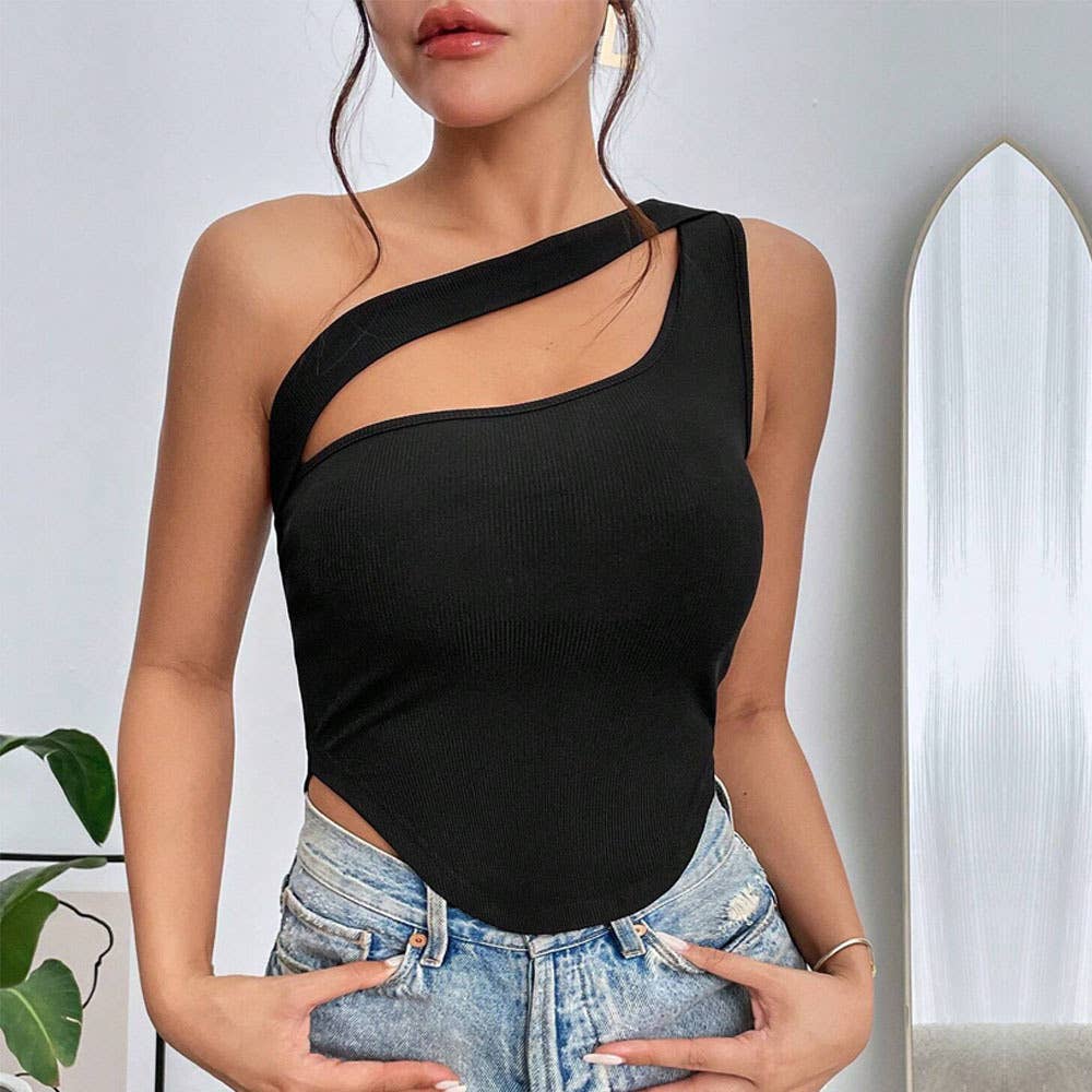 SHORT IRREGULAR HEM DIAGONAL SHOULDER WRAP VEST