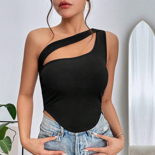 SHORT IRREGULAR HEM DIAGONAL SHOULDER WRAP VEST