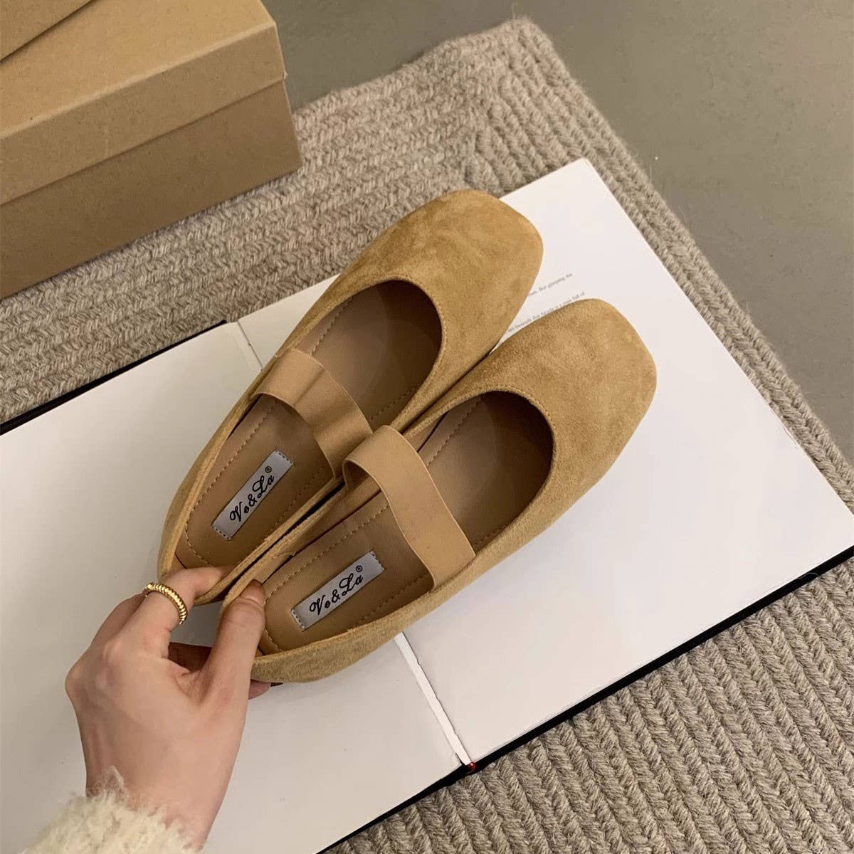 Suede Ballet Flats Mary Janes for Women_CWSHF0082