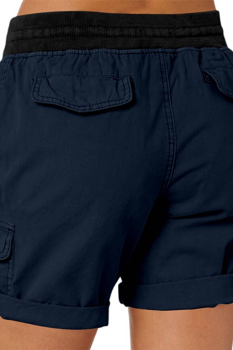 CWBSP0562_RETRO SOLID DRAWSTRING RIBBED UTILITY SHORTS