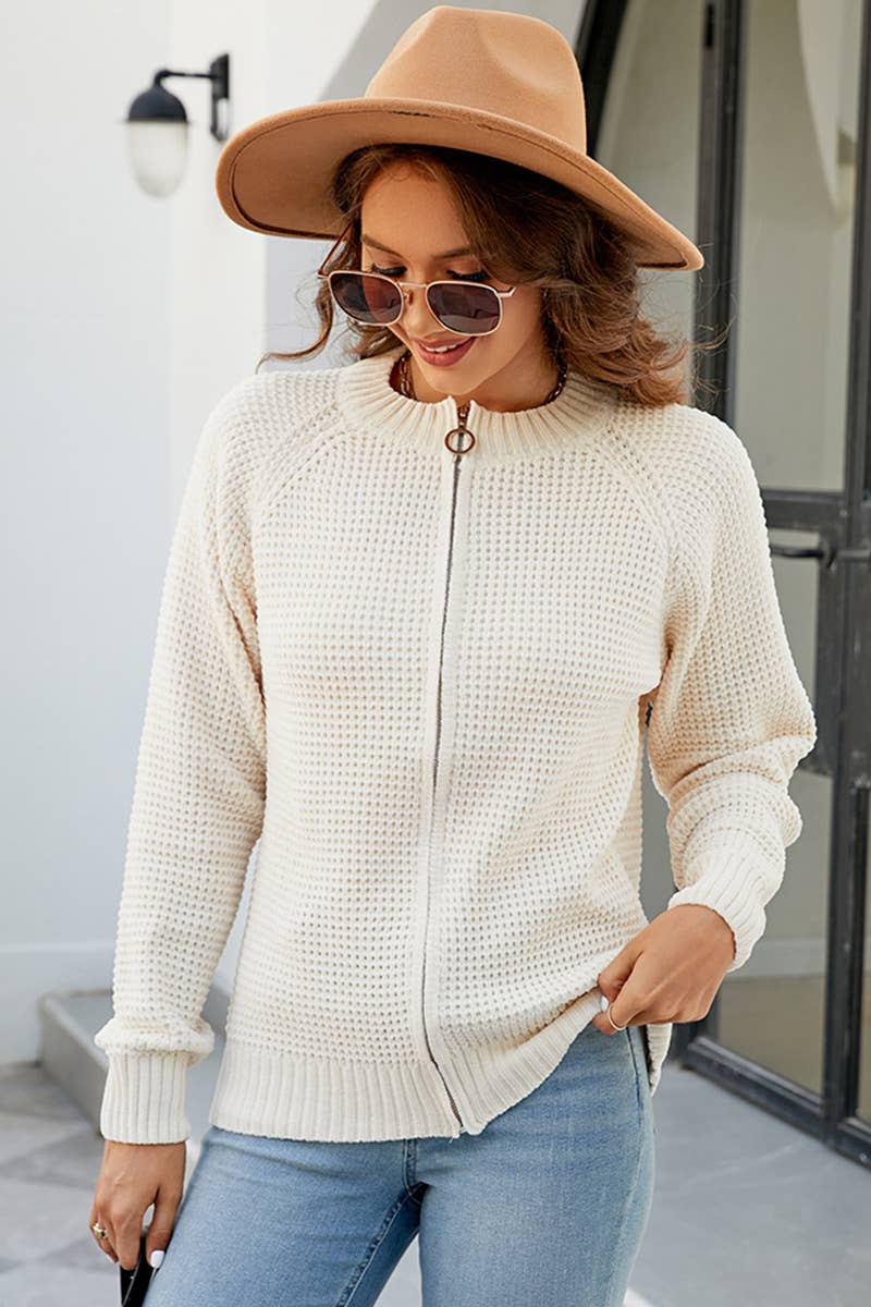 CWOCAL352  Casual Zip-Up Long Sleeve Cardigan