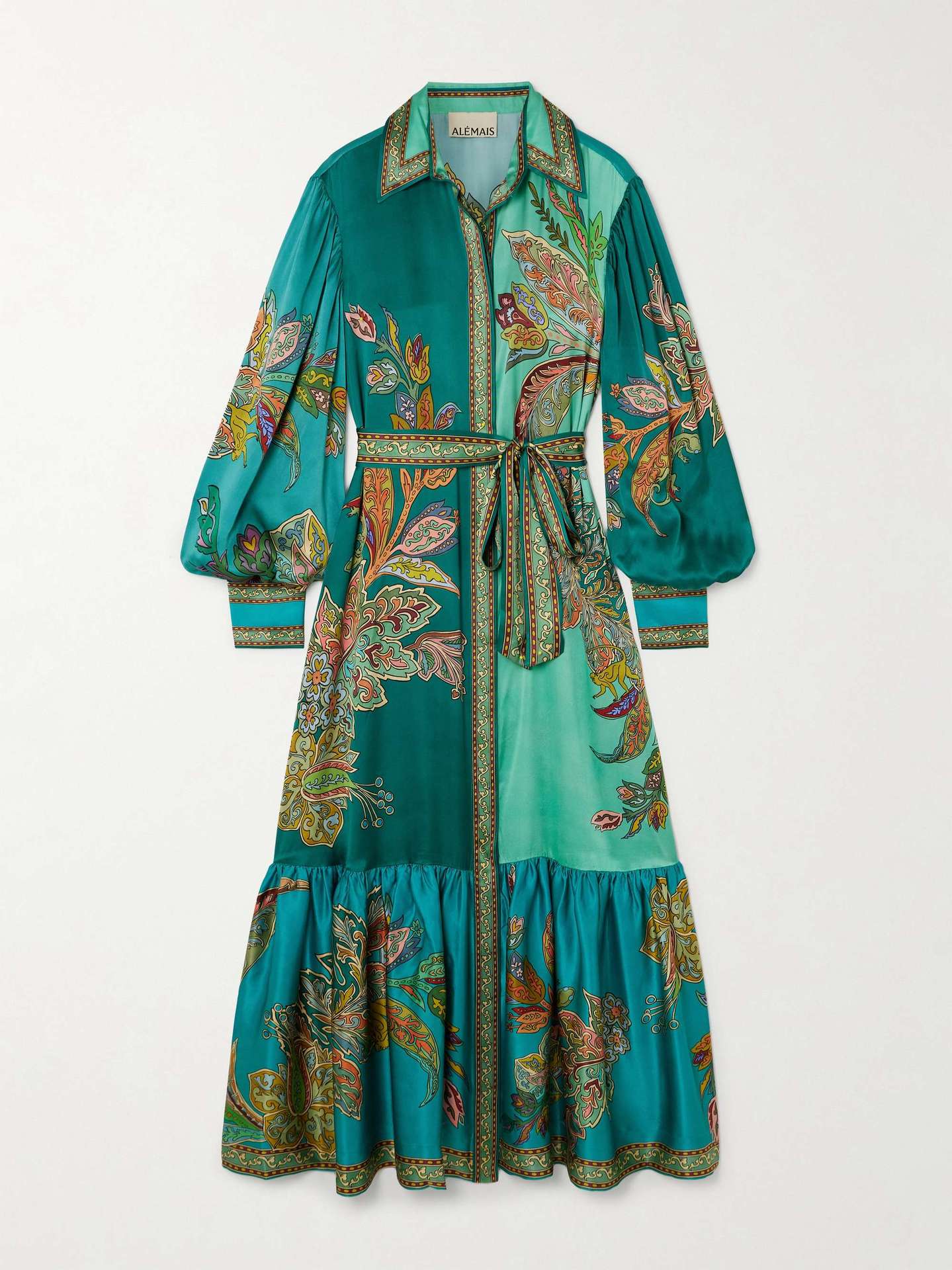 VINTAGE PRINT DRESS WITH LAPEL LANTERN SLEEVES