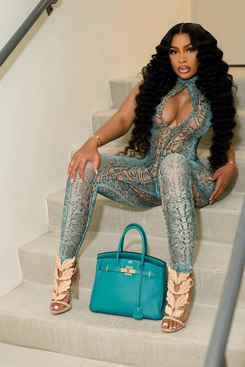 CWDMD6432_SEXY HOLLOW SNAKE PRINT TIGHT HIP-LIFTING JUMPSUIT