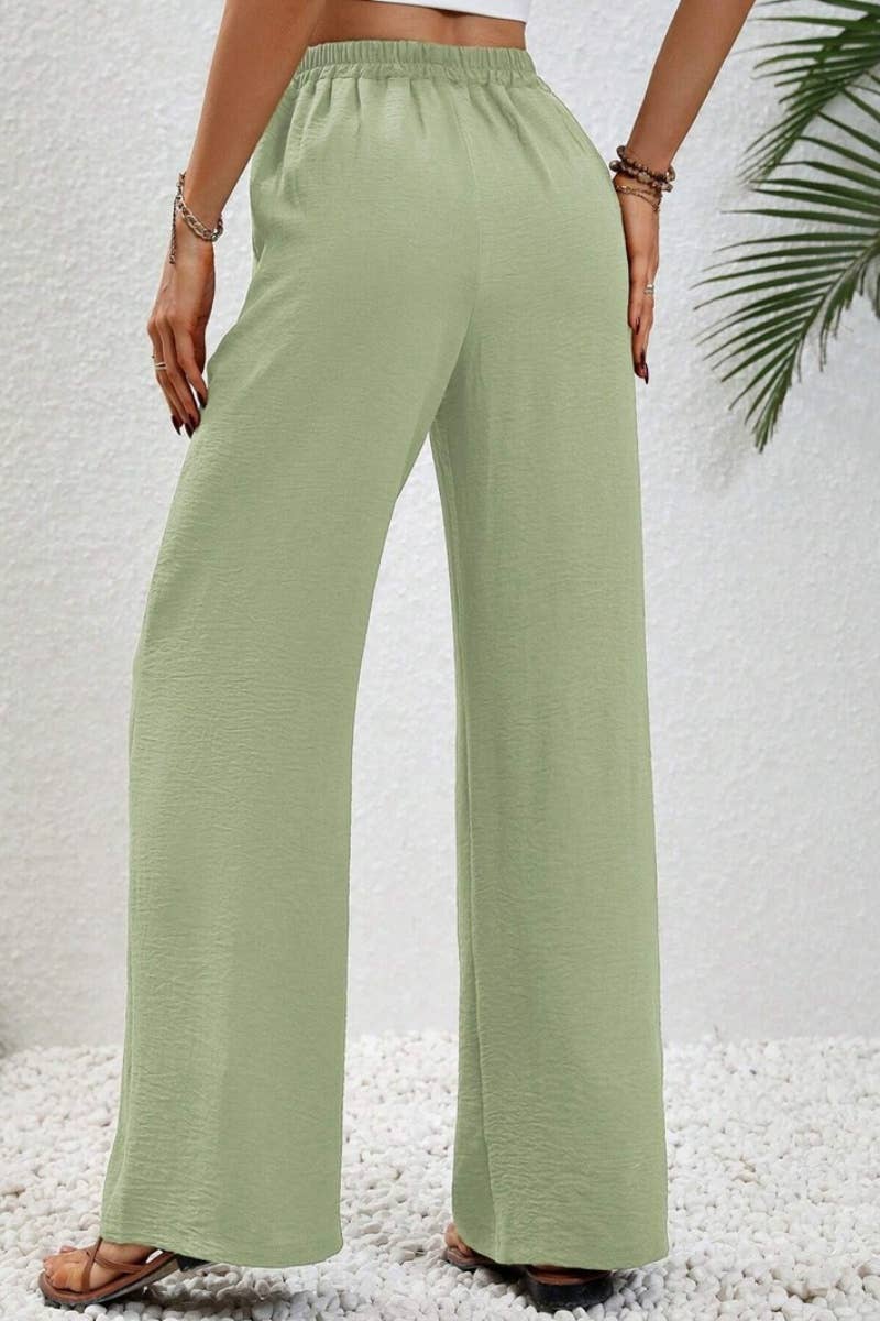 CWBMP0139_SUMMER CASUAL SOLID COLOR LACE-UP WIDE-LEG PANTS