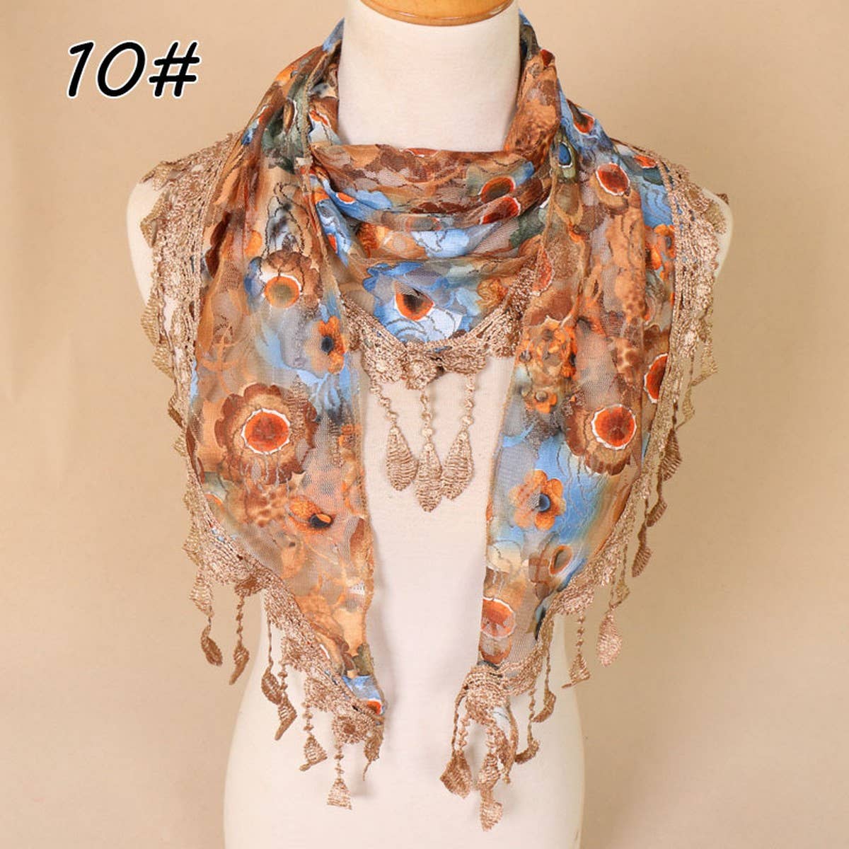 COLORFUL HOLLOW TASSEL LACE TRIANGLE SCARF VEIL