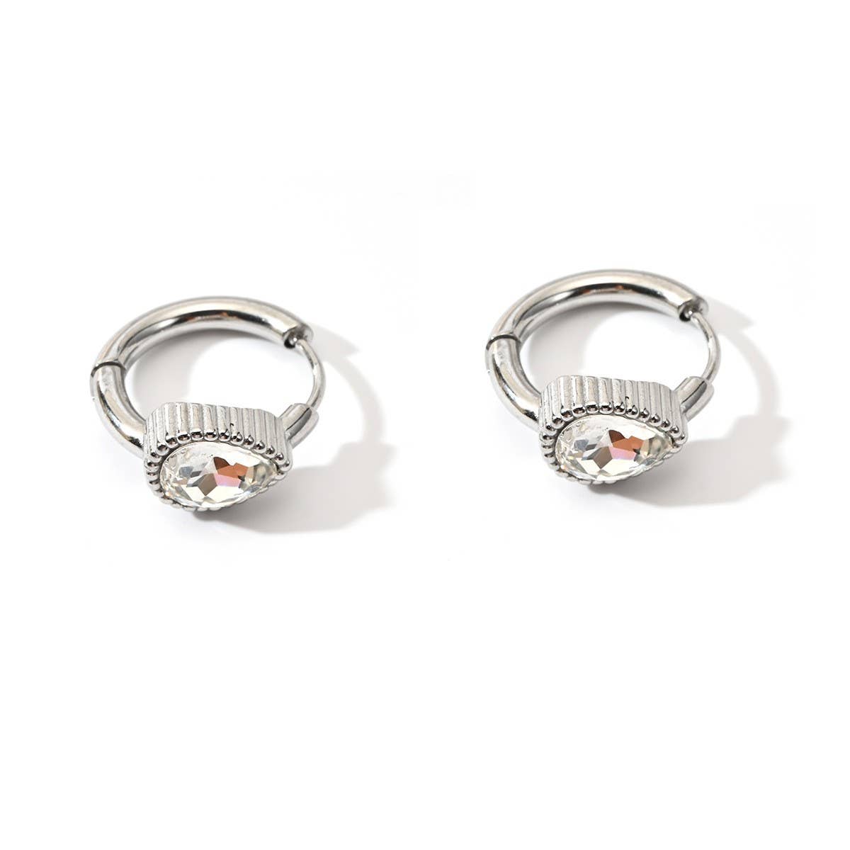 Unique Stainless Steel Heart Earrings with CZ