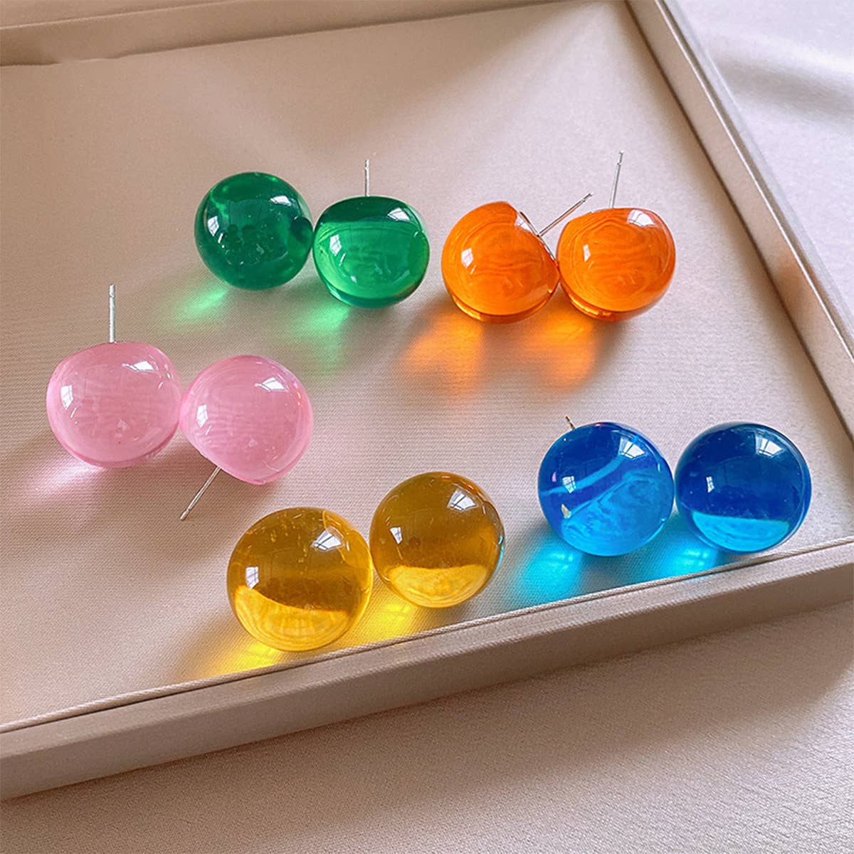 SWEET DOPAMINE COLORFUL JELLY ROUND EARRINGS