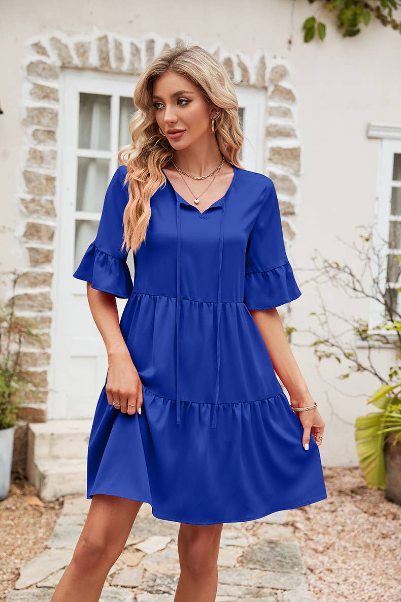 LACE-UP BOHEMIAN MINI DRESS WITH LOTUS SLEEVES