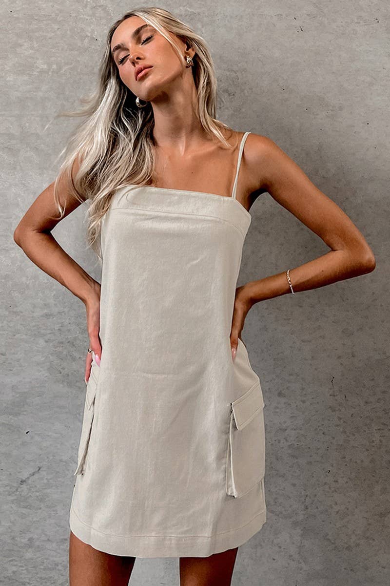 CWDSD6751_SOLID COLOR SLING POCKET BACKLESS DRESS