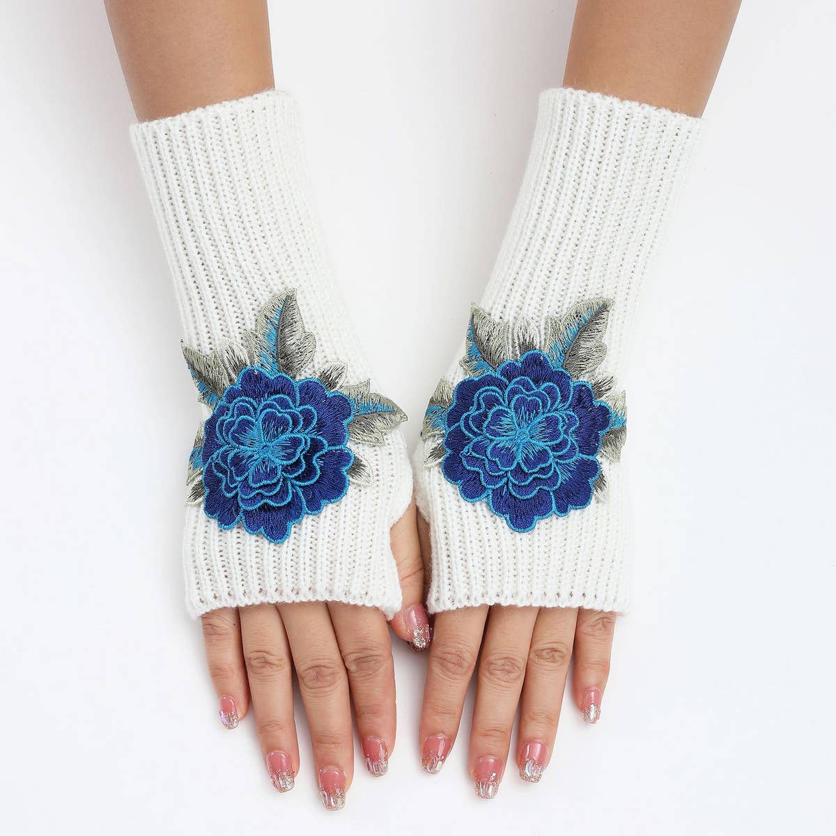 FLOWER WARM KNITTED WOOL GLOVES AND SLEEVES_CWAG0109
