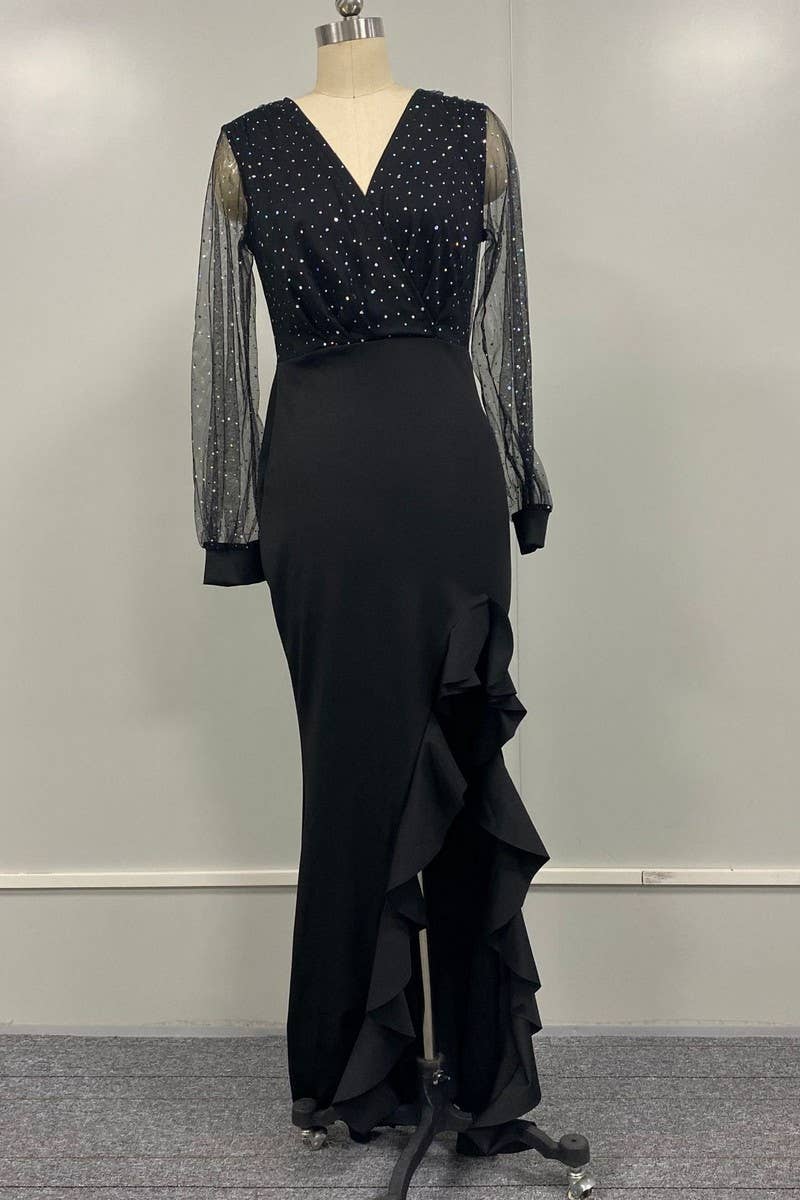 CWDMD5418_ELEGANT BLACK STRAPLESS BOHEMIAN MAXI DRESS