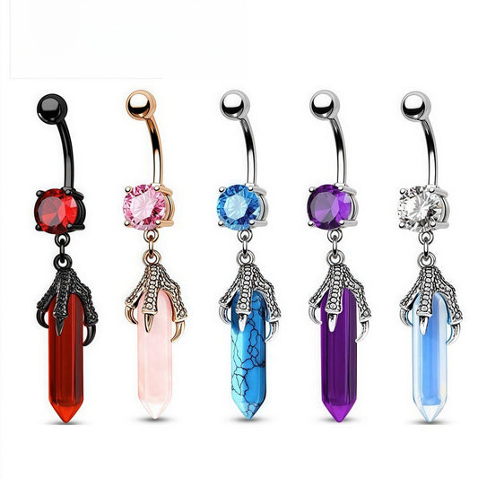 3D Dragon Claw Natural Stone Belly Button Ring_CWMM9474