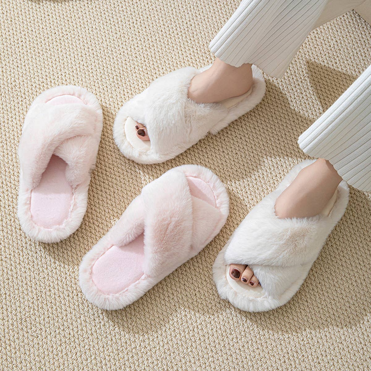 FASHION HOME CROSS STRAP PLUSH COTTON SLIPPERS_CWSHS0841