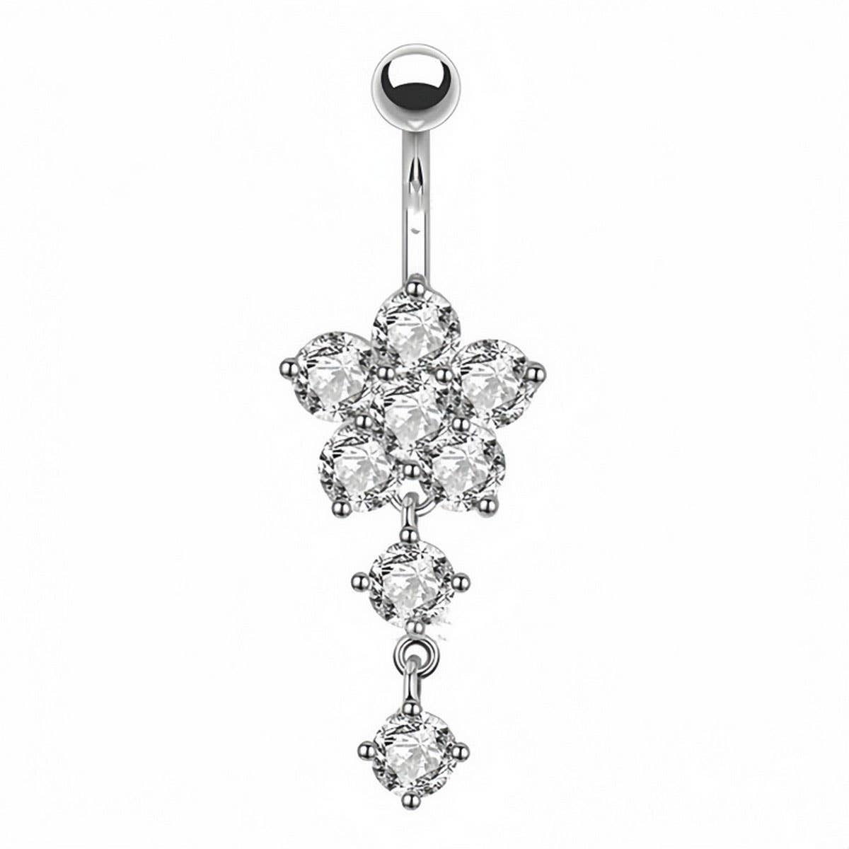 Flower CZ Belly Ring Hypoallergenic Piercing