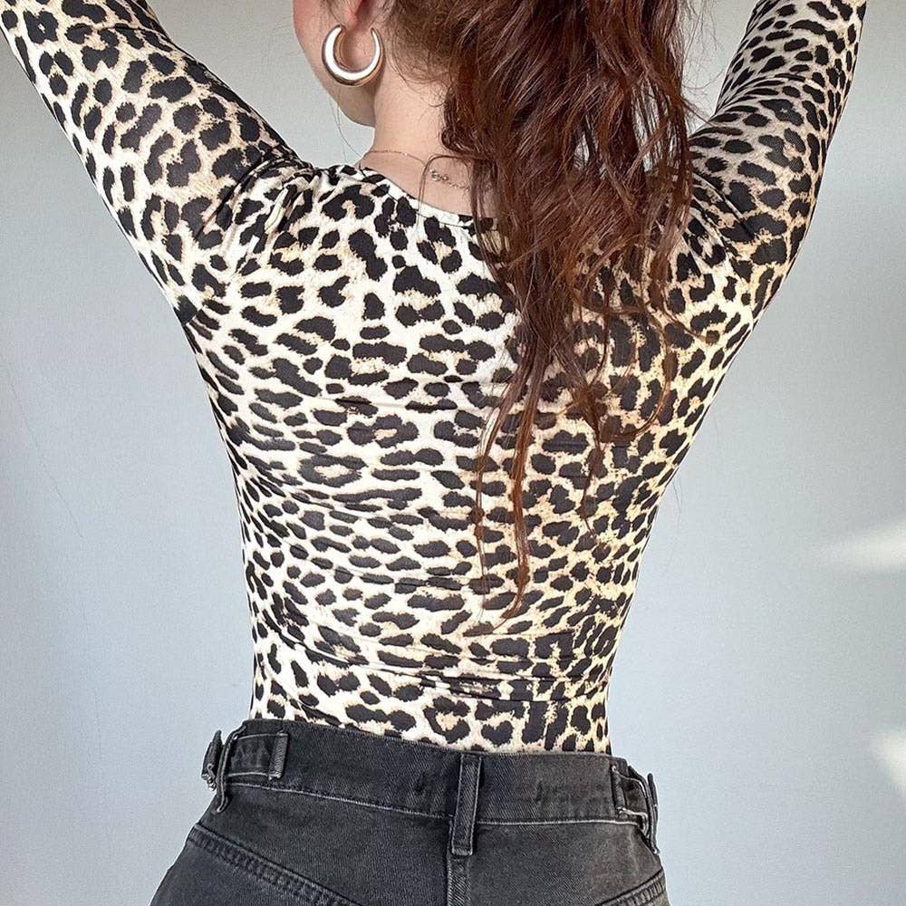 LEOPARD PRINT LONG SLEEVE SEXY SPICE JUMPSUIT