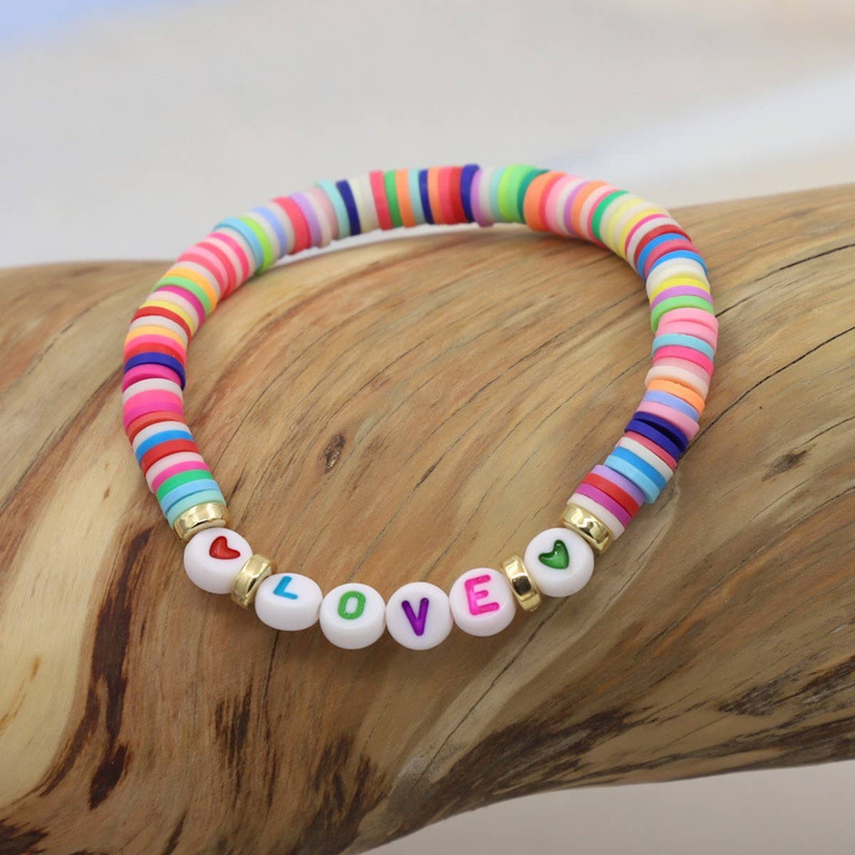 COLORFUL POLYMER CLAY LETTER BEADED BRACELET