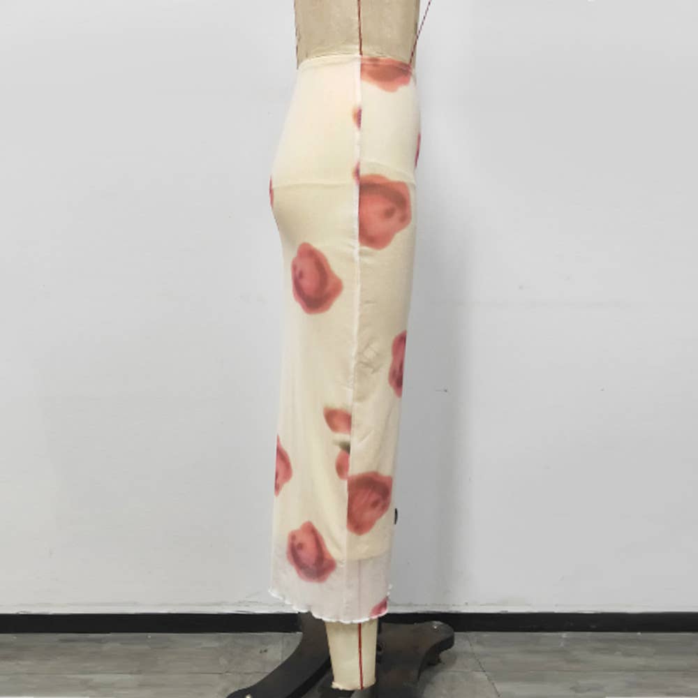 SLIM-FIT PRINT MESH SKIRT WITH HIP WRAP