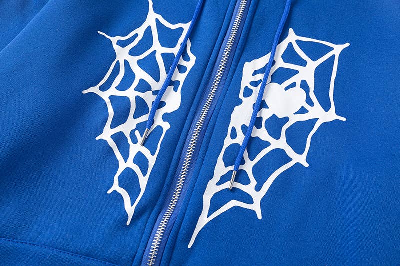 SPIDER WEB HEART ZIPPER FLEECE HOODED CARDIGAN
