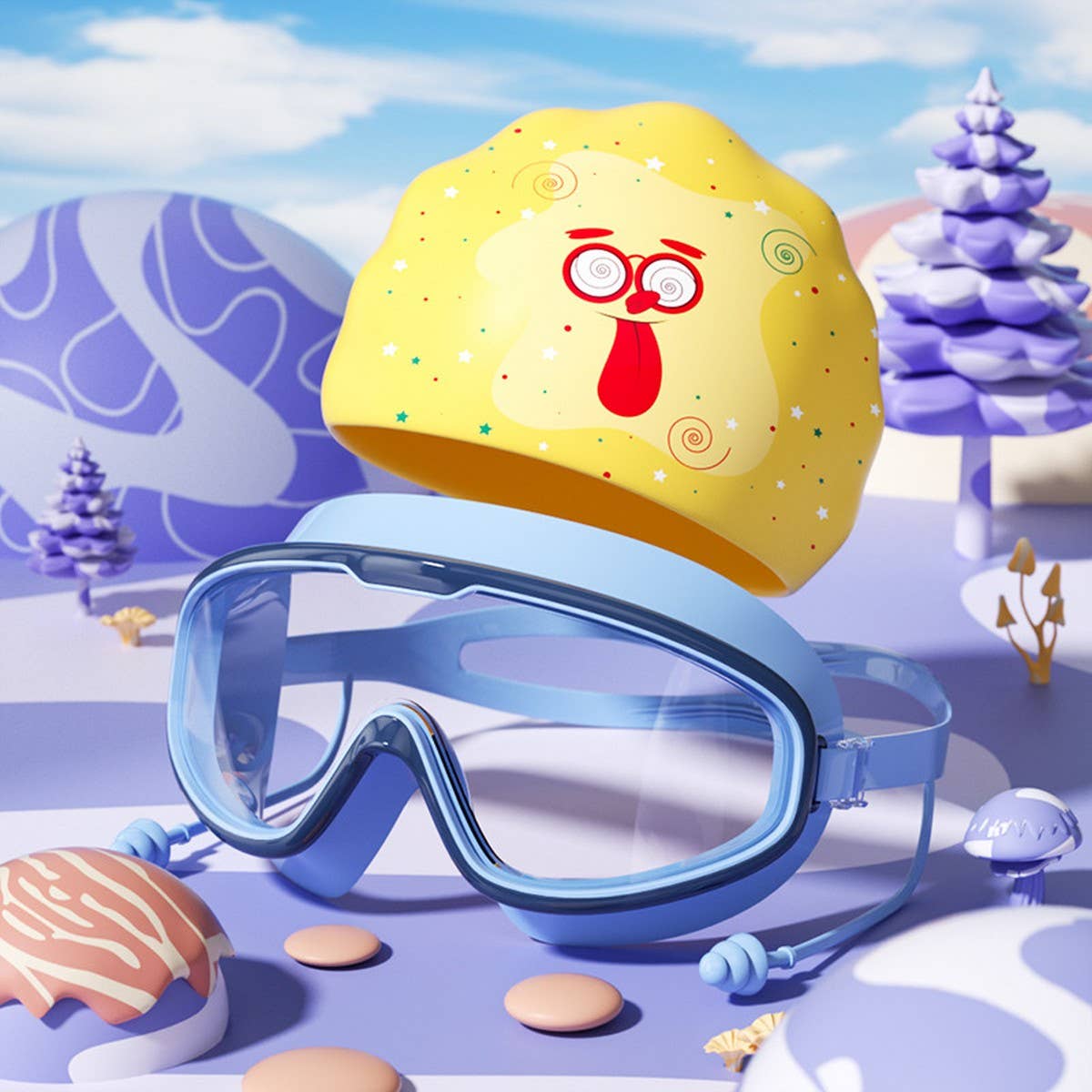 Kids Swim Goggles & Cap Set ? HD Large Frame