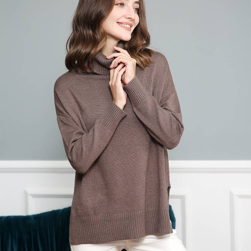 TURTLENECK IRREGULAR LOOSE SOLID COLOR SWEATER