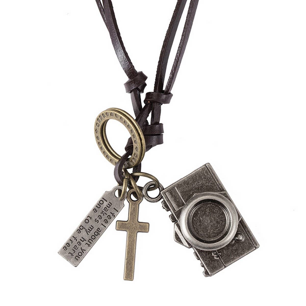 ALLOY CAMERA PENDANT LONG COWHIDE NECKLACE_CWMM4589