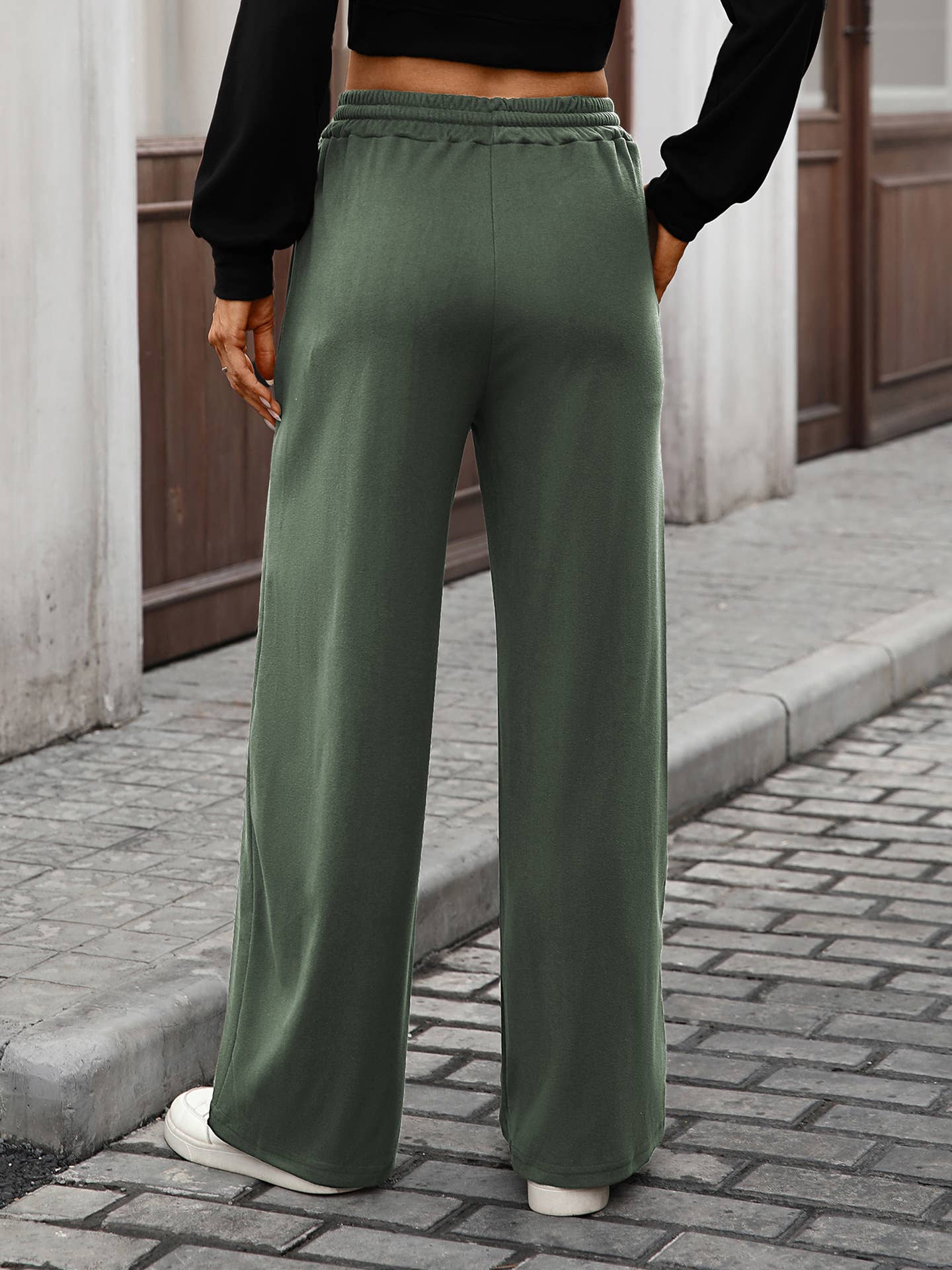 Solid color velvet drawstring loose casual pants