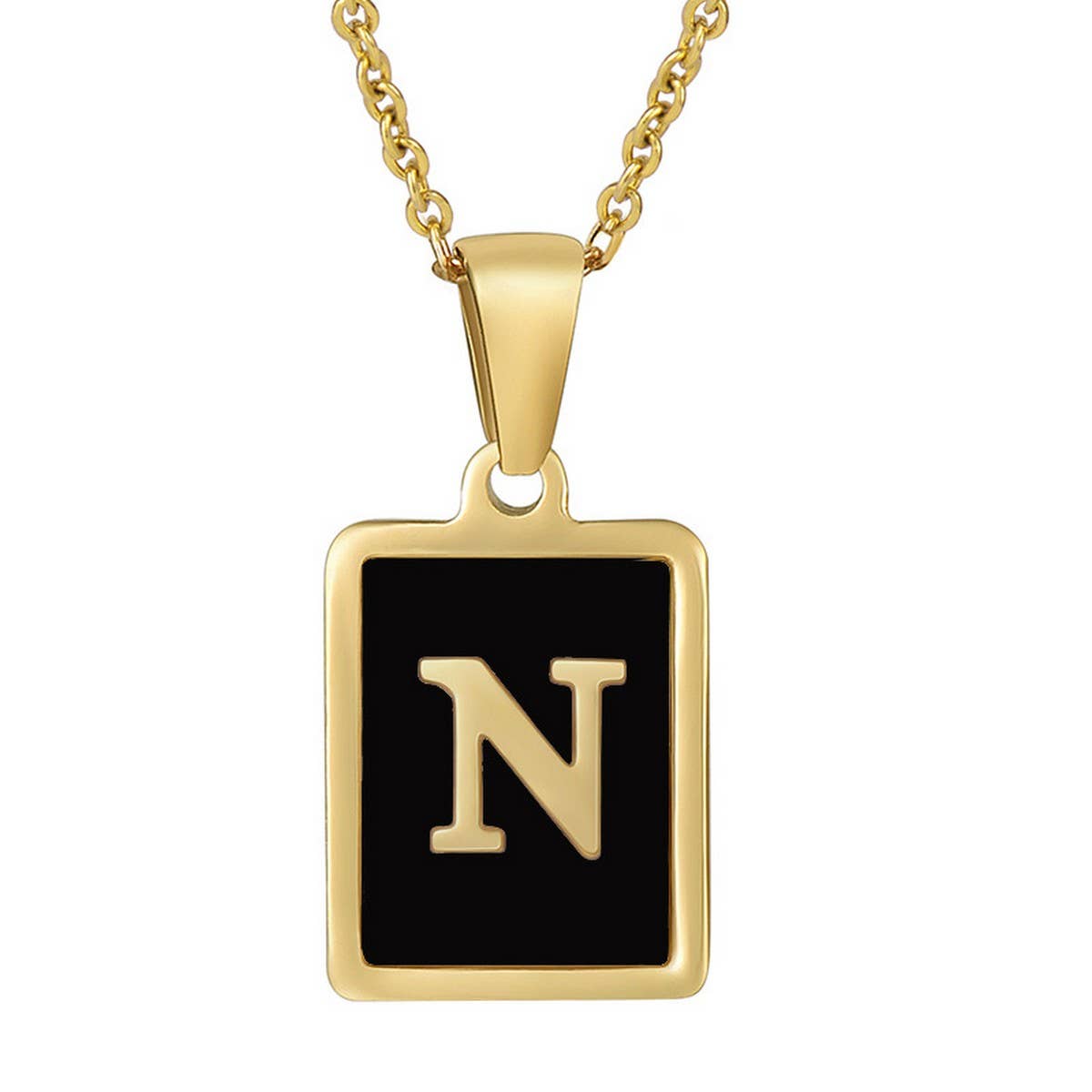CWAJE1947_Personality Square Black Letter Necklace,Gold