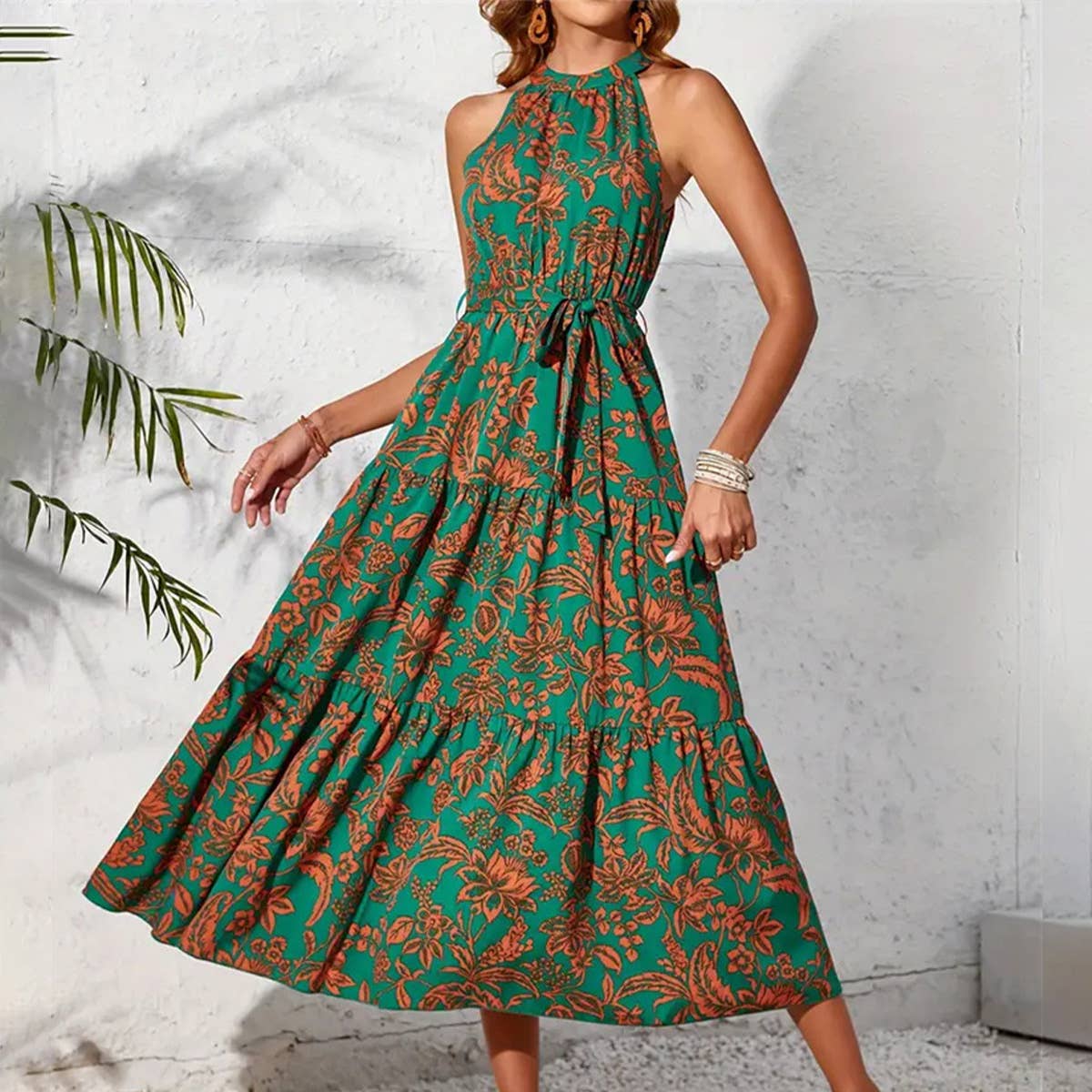 Sleeveless ethnic print dress