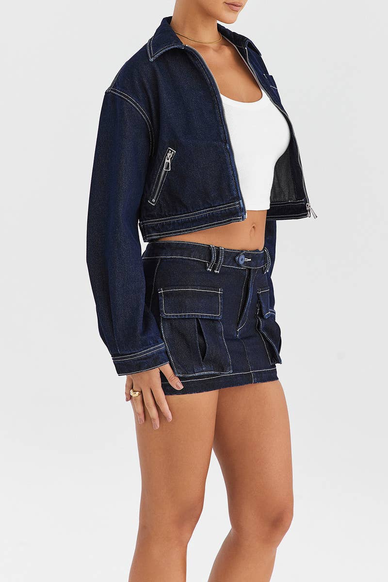 VINTAGE ZIPPER DENIM BAGGY ALL-MATCH SHORT JACKET