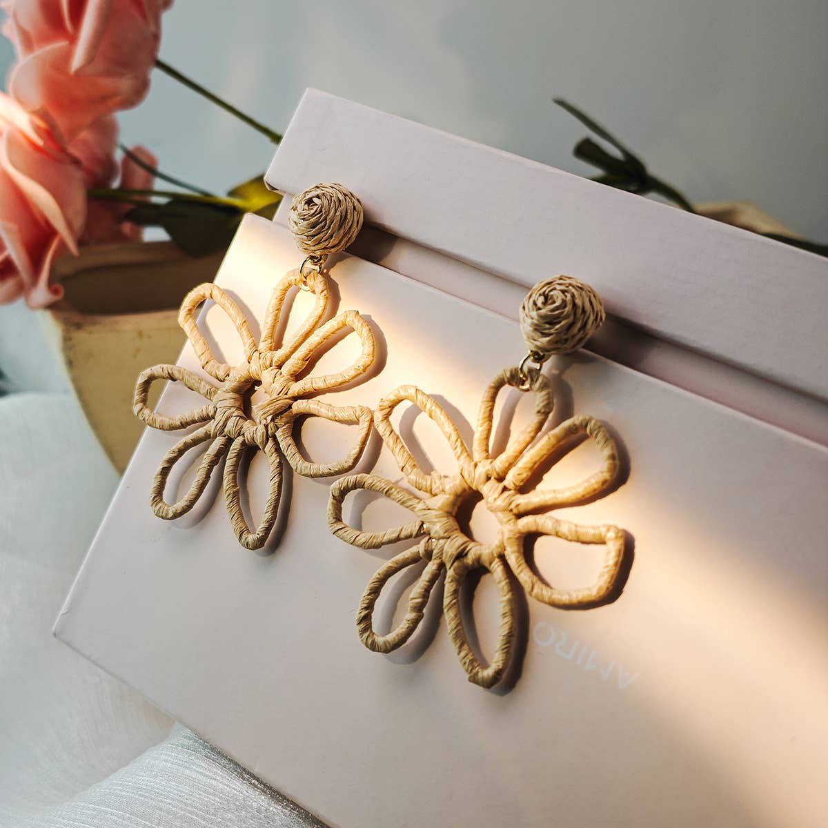 Colorful woven Raffia grass hollowed-out earrings