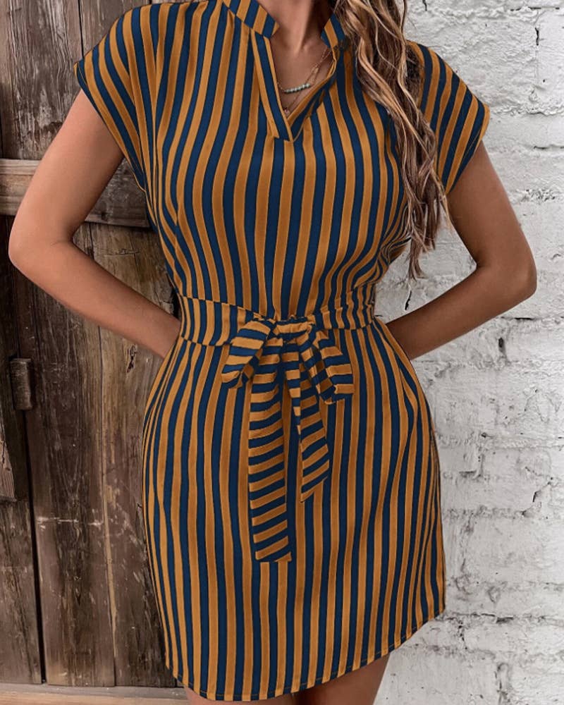 WOMEN'S SLEEVELESS STRIPED LACE-UP DRESS