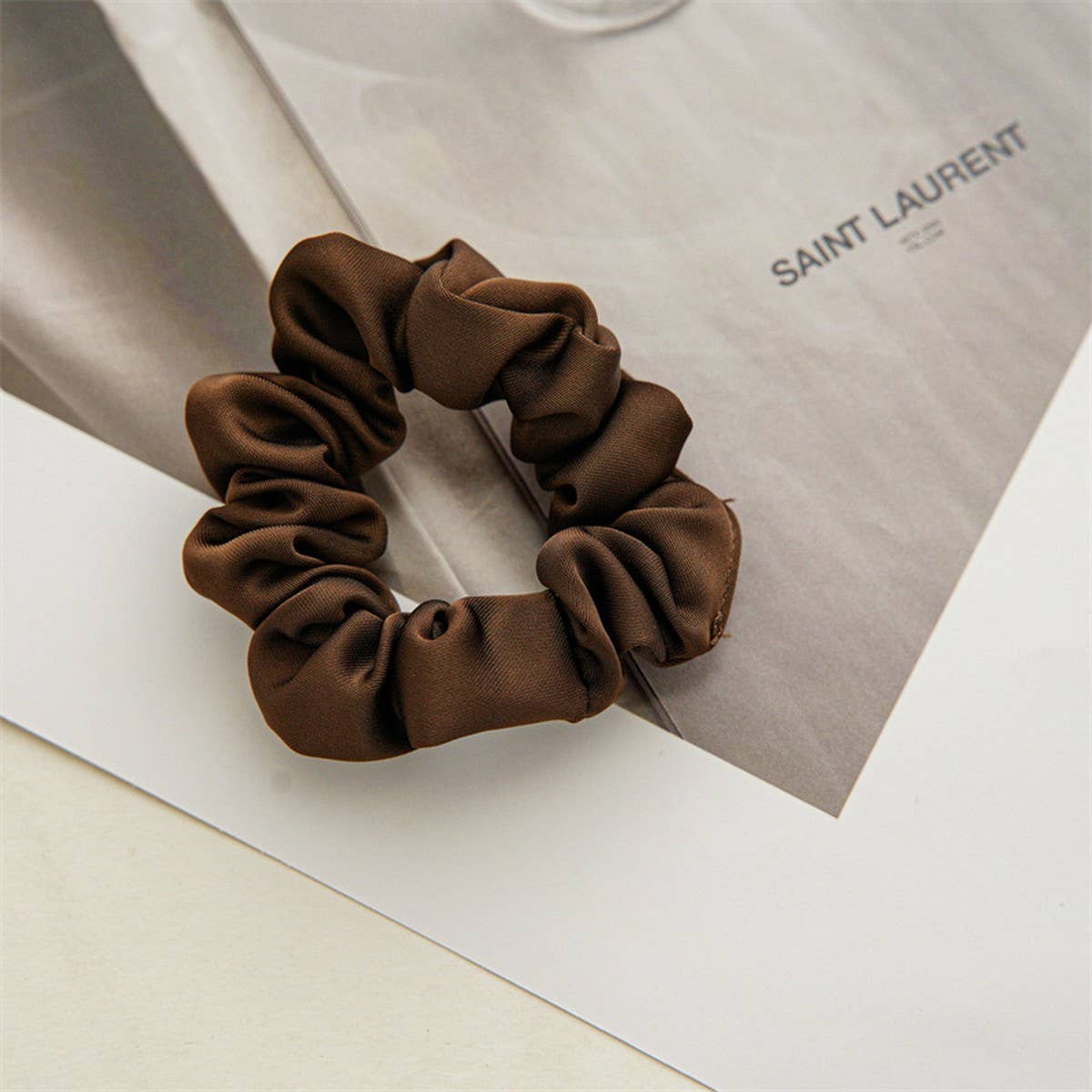 3.15"DIAMETER COFFEE COLOR SILK SCRUNCHIES_CWAHA0342