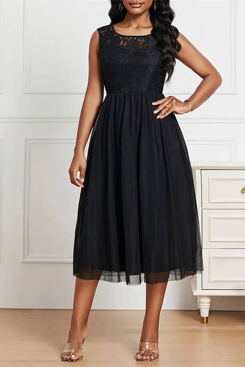 CWDSD7644_SPRING AND SUMMER LACE MESH SPLICING DRESS