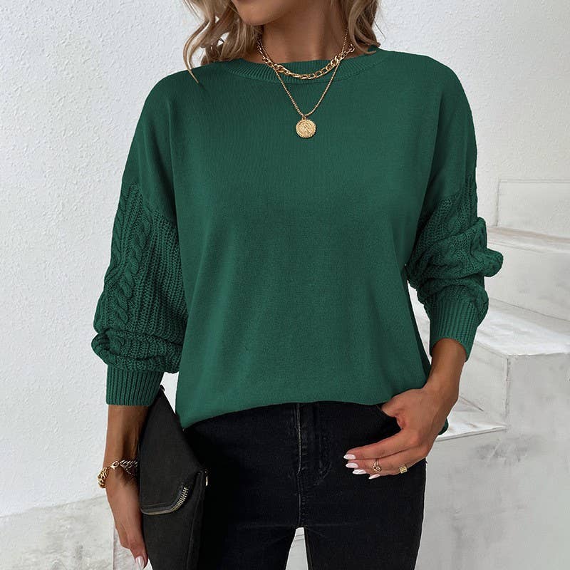 SOLID COLOR ROUND NECK LANTERN SLEEVE SWEATER