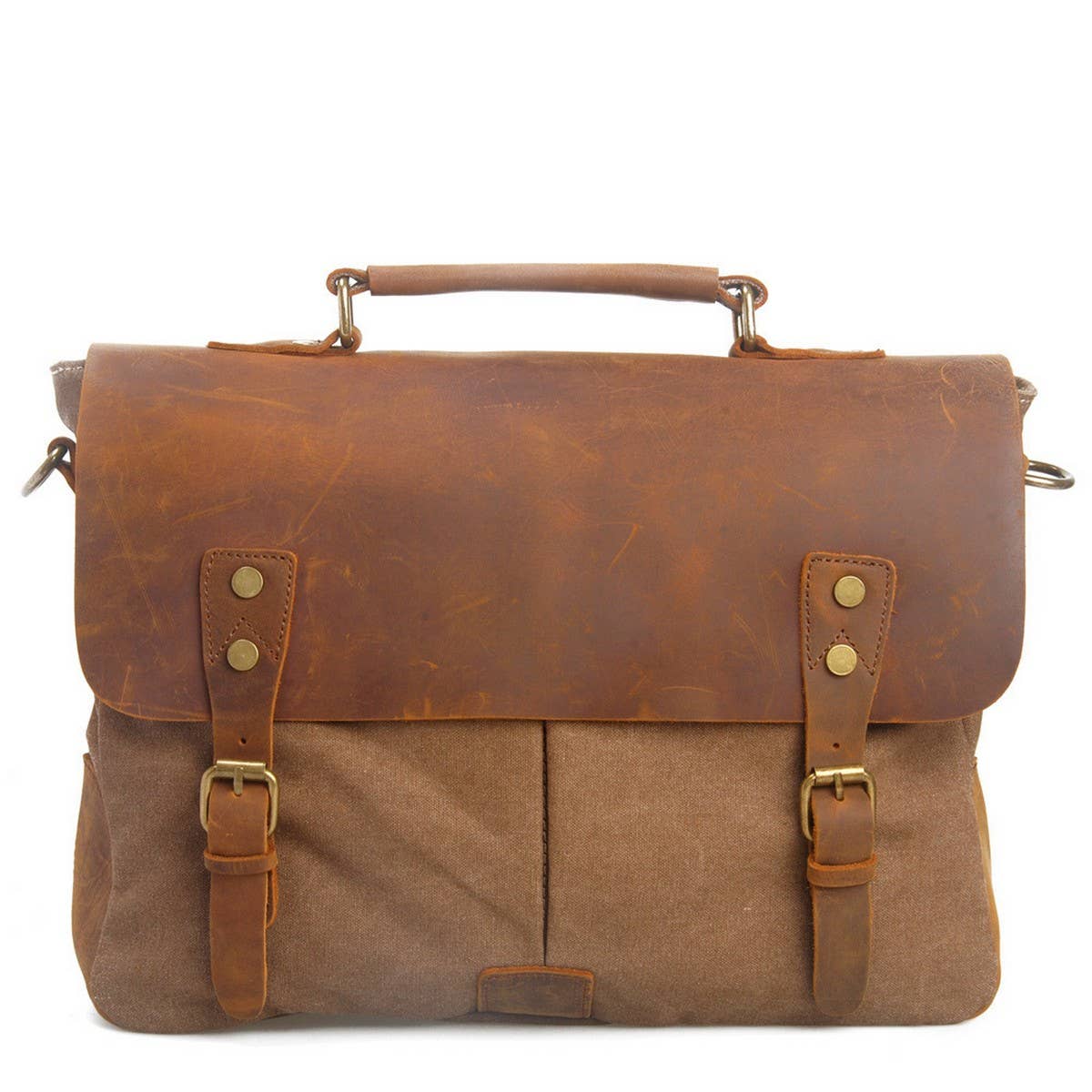 Vintage Leather & Canvas Satchel Messenger Bag_CWAB5565