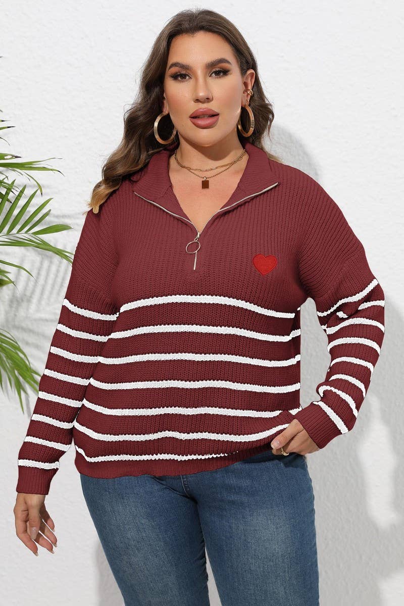 CWOSWL1593_PLUS Size Zip-Up Long Sleeve Pullover Sweater