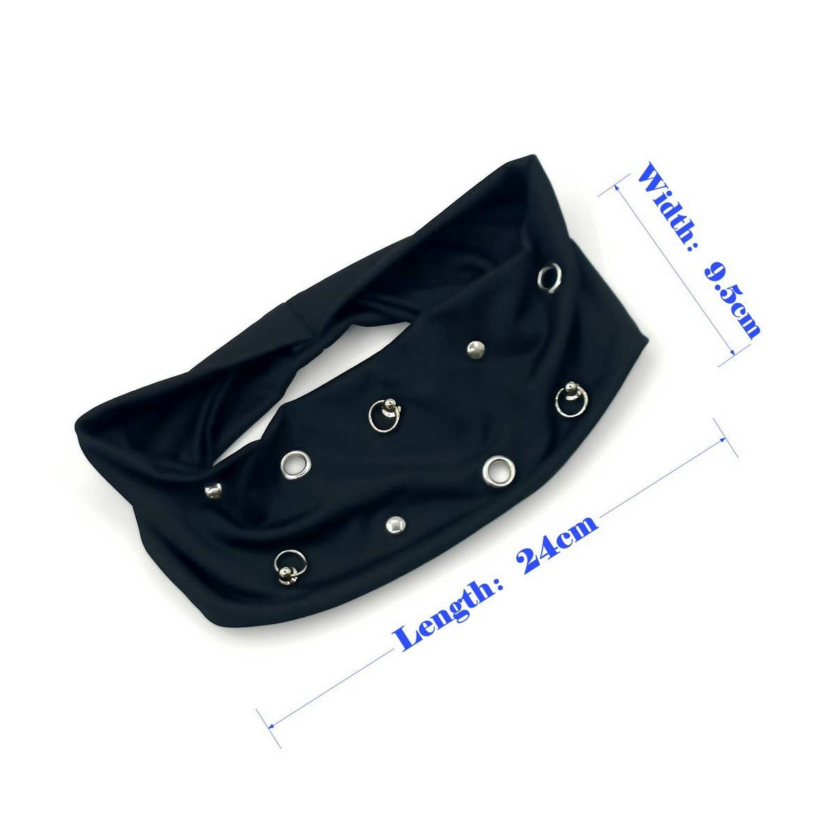 Wide Punk Elastic Headwrap with Metal Look