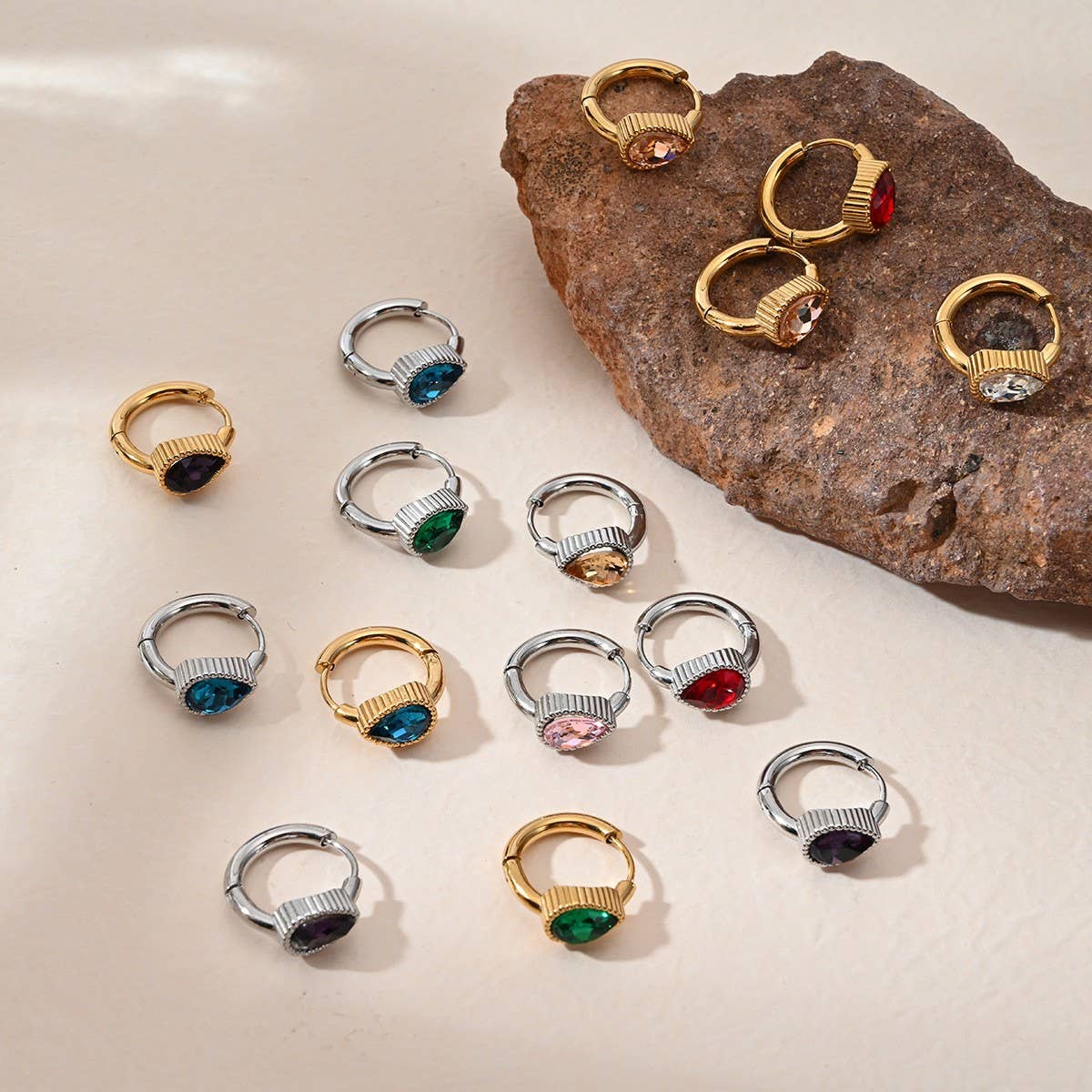 Unique Stainless Steel Heart Earrings with CZ