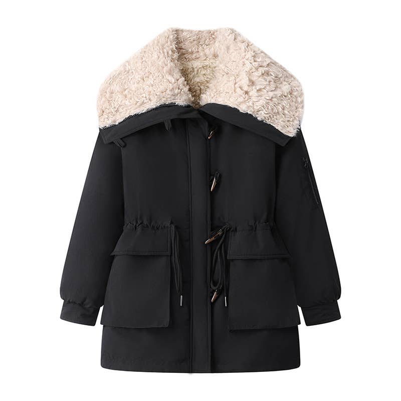 Large lapel horn buckle waist cottons jacket