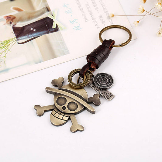 VINTAGE BRAIDED SKULL LEATHER KEYCHAIN