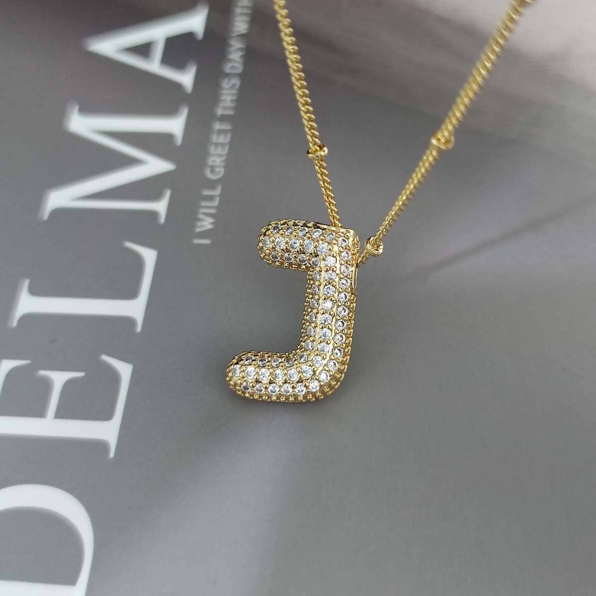 Copper Zirconia 26 Letters Pendant Necklace